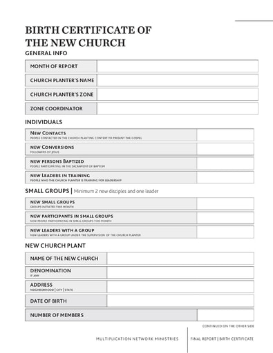 Birth Certificate of a New Church